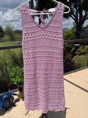 Freshman Lavender Crochet Swim Coverup dress